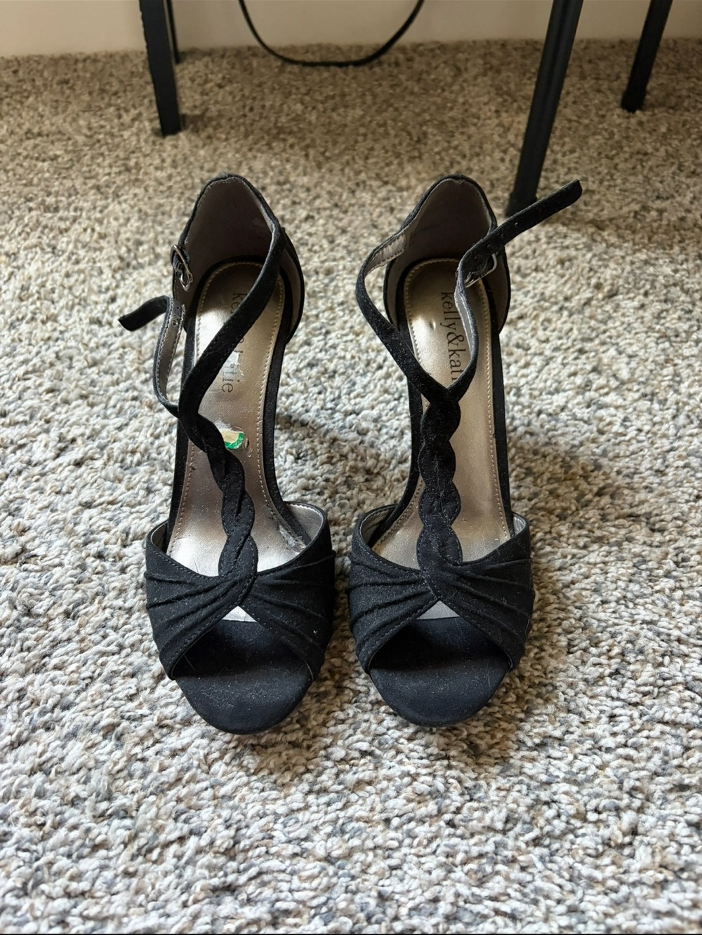 Knot Front Black Strappy Suede High Heels Velvet Fancy Wedding by Kelly & Katie